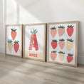 Load image into Gallery viewer, Set of 3 Personalised Strawberry Prints – Custom Name Wall Art for Girls Nursery & Bedroom - RoseRowanDesign -