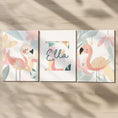 Load image into Gallery viewer, Set of 3 Personalised Tropical Flamingo Nursery Prints – Custom Wall Art for Girls Room - RoseRowanDesign -