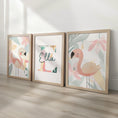 Load image into Gallery viewer, Set of 3 Personalised Tropical Flamingo Nursery Prints – Custom Wall Art for Girls Room - RoseRowanDesign -