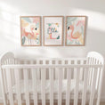 Load image into Gallery viewer, Set of 3 Personalised Tropical Flamingo Nursery Prints – Custom Wall Art for Girls Room - RoseRowanDesign -