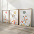 Load image into Gallery viewer, Set of 3 Personalised Wildflower Balloon Animal Nursery Prints – Custom Wall Art for Girls Room - RoseRowanDesign -