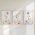 Load image into Gallery viewer, Set of 3 Personalised Wildflower Balloon Animal Nursery Prints – Custom Wall Art for Girls Room - RoseRowanDesign -