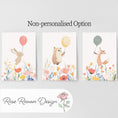 Load image into Gallery viewer, Set of 3 Personalised Wildflower Balloon Animal Nursery Prints – Custom Wall Art for Girls Room - RoseRowanDesign -