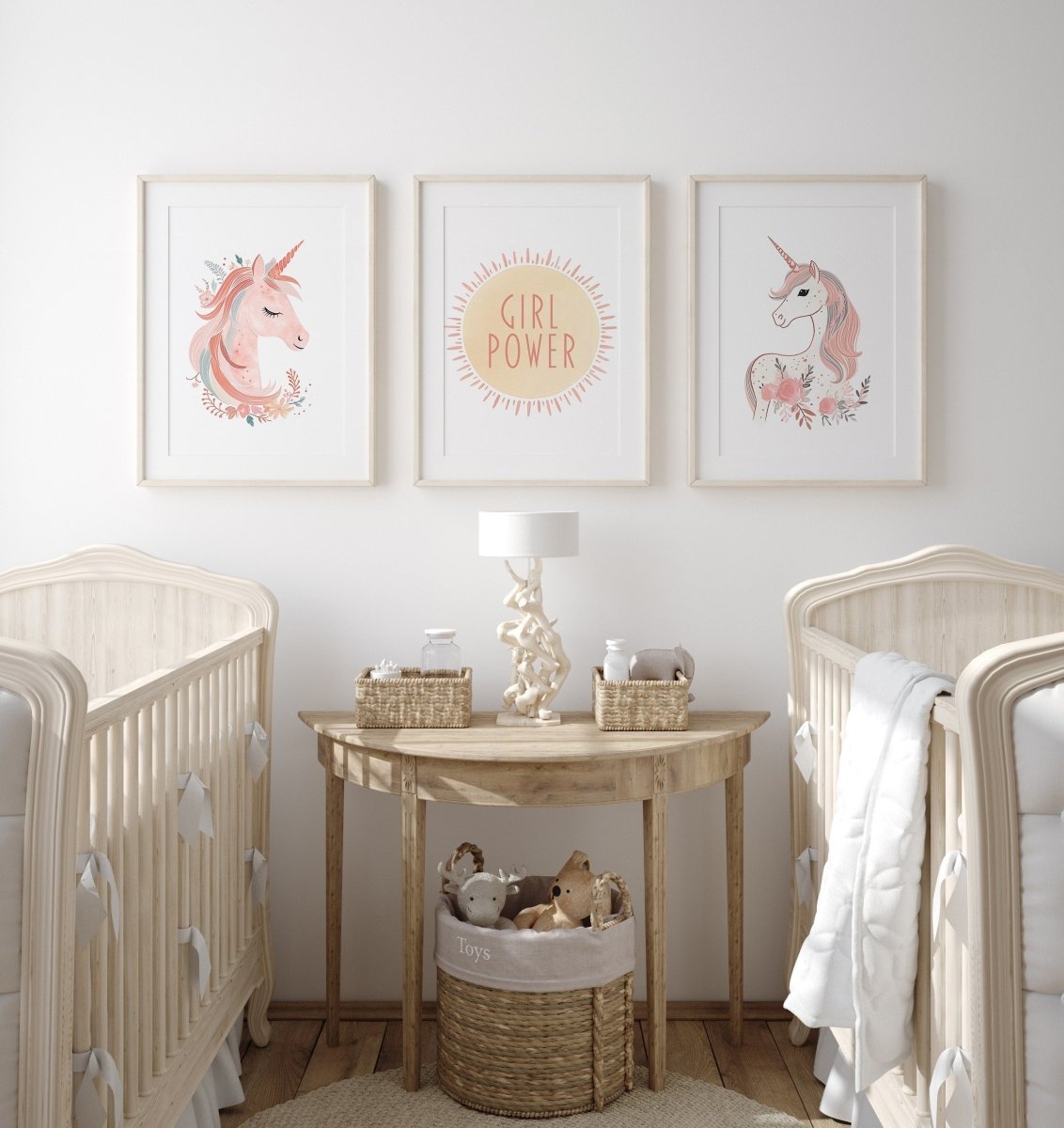 Set of 3 Pink Boho Unicorn Nursery Prints | Girl Power Wall Art | Girls Bedroom Decor - RoseRowanDesign -