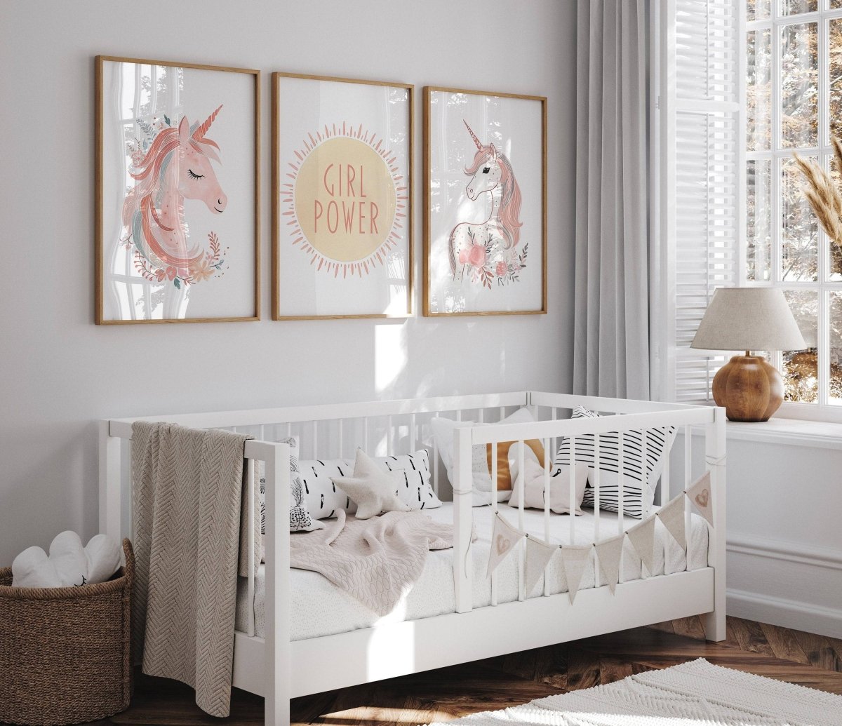 Set of 3 Pink Boho Unicorn Nursery Prints | Girl Power Wall Art | Girls Bedroom Decor - RoseRowanDesign -