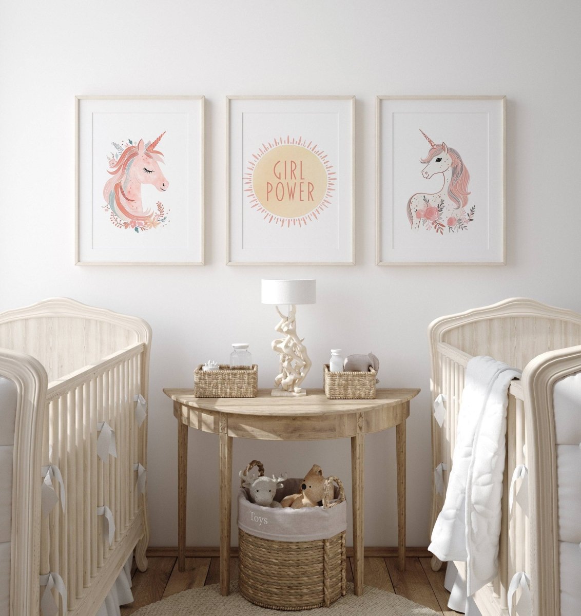 Set of 3 Pink Boho Unicorn Nursery Prints | Girl Power Wall Art | Girls Bedroom Decor - RoseRowanDesign -