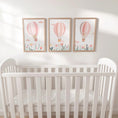 Load image into Gallery viewer, Set of 3 Pink Hot Air Balloon Nursery Prints – Personalised Wildflower Wall Art for Girls Room - RoseRowanDesign -
