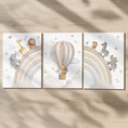 Load image into Gallery viewer, Set of 3 Safari Animal Nursery Prints – Beige Rainbow & Hot Air Balloon Wall Art for Boys Room - RoseRowanDesign -