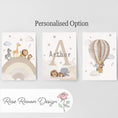 Load image into Gallery viewer, Set of 3 Safari Animal Nursery Prints – Dream Big, Beige Hot Air Balloon & Rainbow Wall Art - RoseRowanDesign -