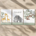 Load image into Gallery viewer, Set of 3 Safari Animal Nursery Prints – Giraffe, Monkey & Elephant Wall Art for Baby Room - RoseRowanDesign -