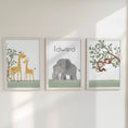 Load image into Gallery viewer, Set of 3 Safari Animal Nursery Prints – Giraffe, Monkey & Elephant Wall Art for Baby Room - RoseRowanDesign -