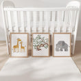 Load image into Gallery viewer, Set of 3 Safari Animal Nursery Prints – Giraffe, Monkey & Elephant Wall Art for Baby Room - RoseRowanDesign -