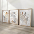 Load image into Gallery viewer, Set of 3 Safari Animal Nursery Prints – Neutral Beige Rainbow & Dream Big Wall Art for Boys Room - RoseRowanDesign -