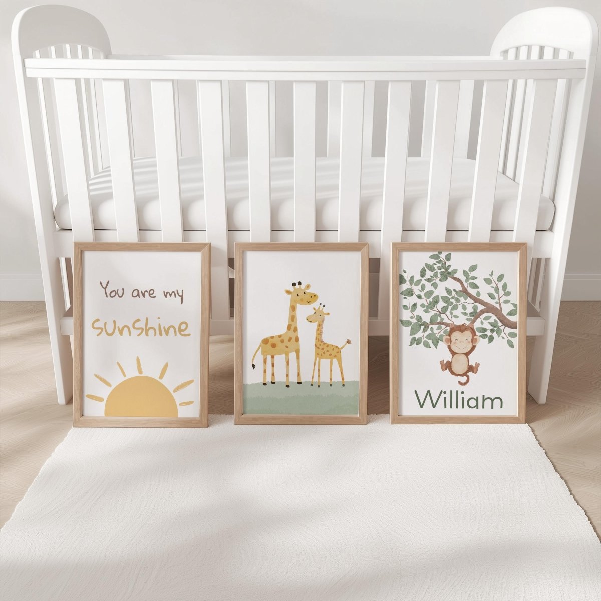 Set of 3 Safari Animal Nursery Prints – Sunshine, Giraffe & Monkey Wall Art - RoseRowanDesign -