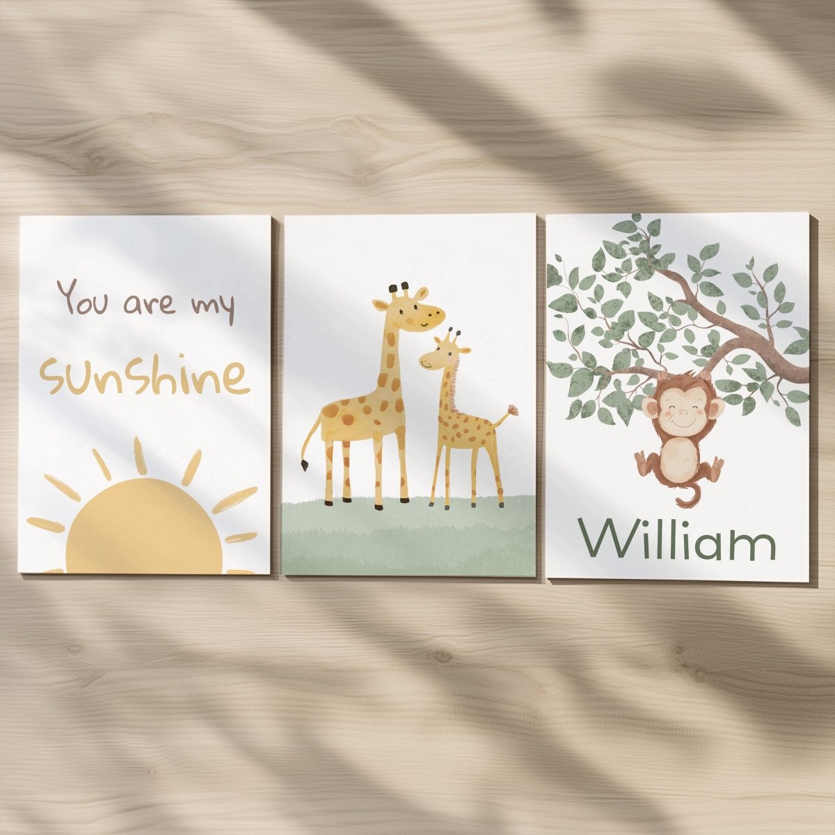 Set of 3 Safari Animal Nursery Prints – Sunshine, Giraffe & Monkey Wall Art - RoseRowanDesign -