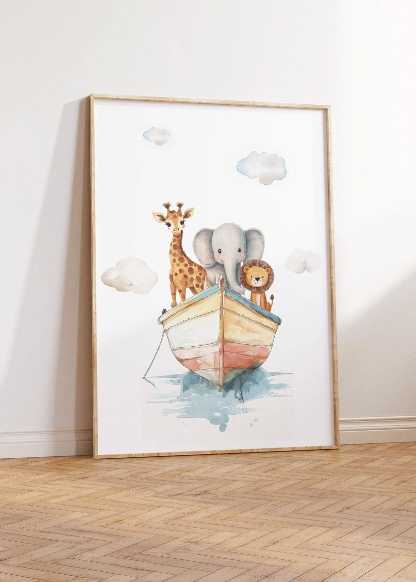 Set of 3 Safari Animal Prints for Nursery, Kids Bedroom or Playroom - Gender Neutral Decor for Babies Room - Hot Air Balloon, Animal Ark - RoseRowanDesign -