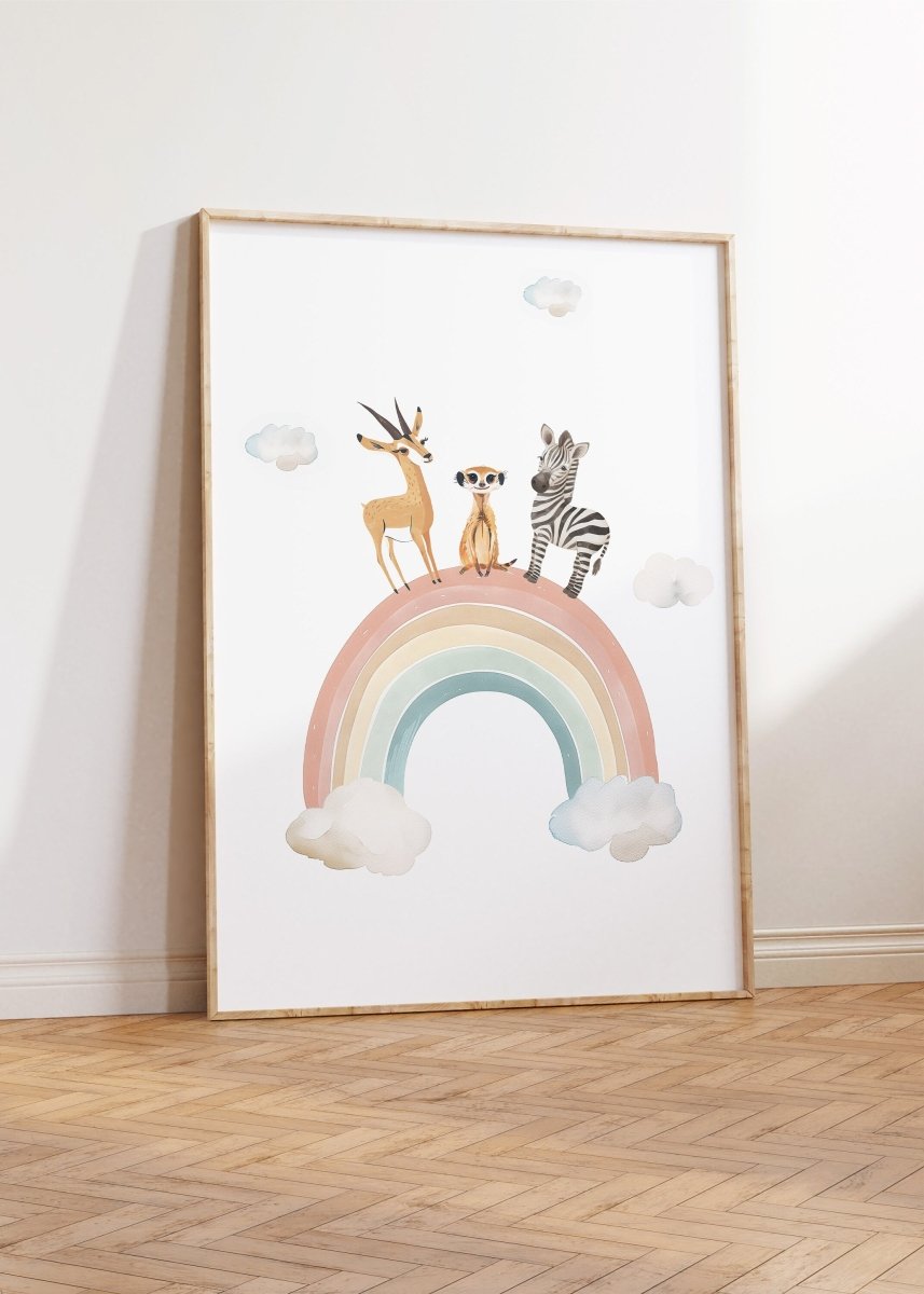 Set of 3 Safari Animal Prints for Nursery, Kids Bedroom or Playroom - Gender Neutral Decor for Babies Room - Hot Air Balloon, Boat & Rainbow - RoseRowanDesign -