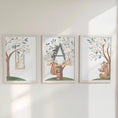 Load image into Gallery viewer, Set of 3 Tree House Animal Nursery Prints – Whimsical Bunny & Bear Wall Art for Kids Room - RoseRowanDesign -
