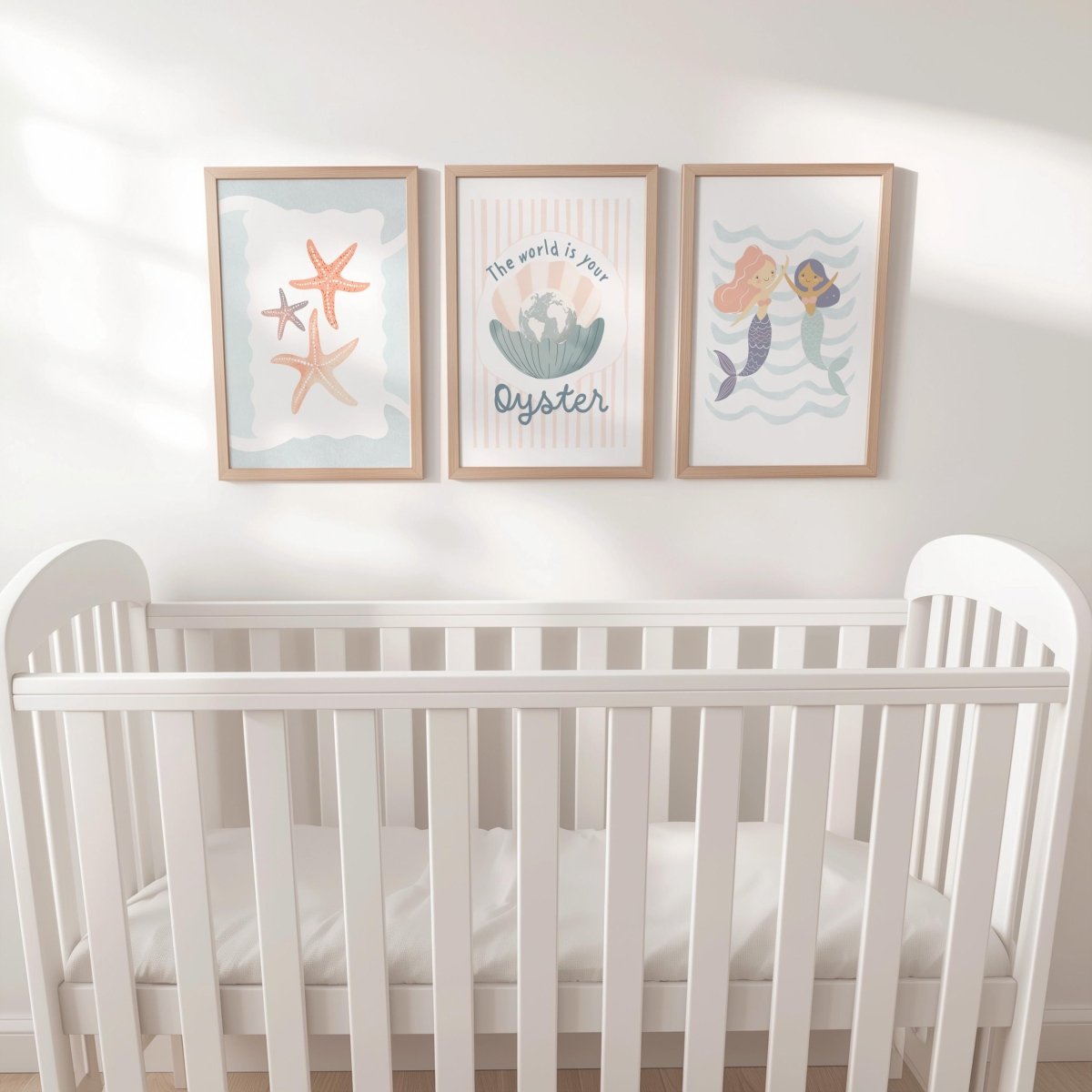 Set of 3 Under the Sea Oyster & Mermaid Nursery Prints – Custom Name Ocean Wall Art for Girls Room - RoseRowanDesign -