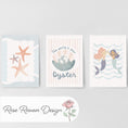 Load image into Gallery viewer, Set of 3 Under the Sea Oyster & Mermaid Nursery Prints – Custom Name Ocean Wall Art for Girls Room - RoseRowanDesign -