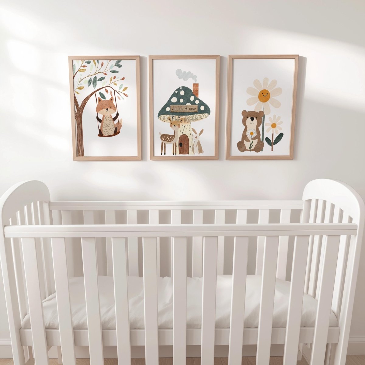 Set of 3 Whimsical Woodland Animal Nursery Prints – Personalised Kids Wall Art - RoseRowanDesign -