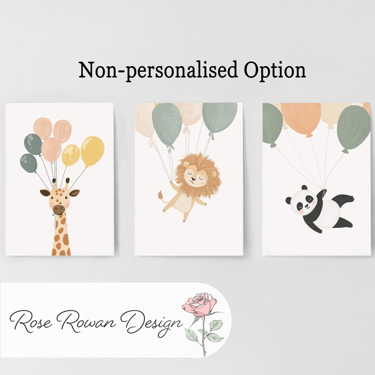 Set of 3 Wild Animal Nursery Prints – Giraffe, Panda, Kids Wall Art - RoseRowanDesign -
