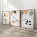 Load image into Gallery viewer, Set of 3 Wild Animal Nursery Prints – Giraffe, Panda, Kids Wall Art - RoseRowanDesign -