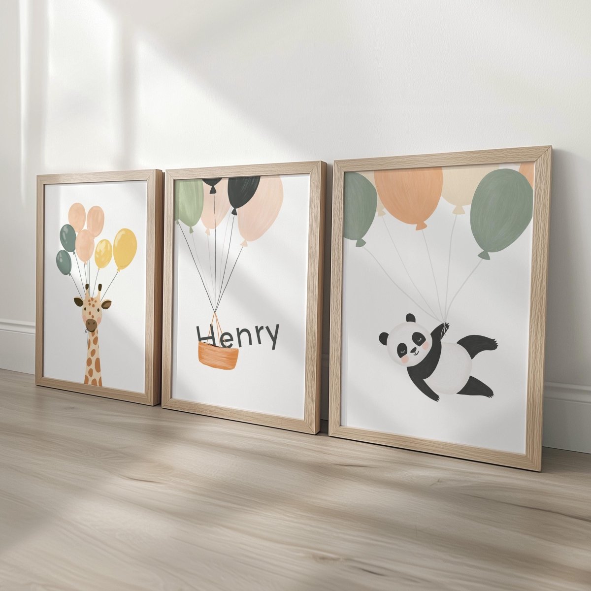 Set of 3 Wild Animal Nursery Prints – Giraffe, Panda, Kids Wall Art - RoseRowanDesign -