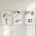 Load image into Gallery viewer, Set of 3 Wild Animal Nursery Prints – Giraffe, Panda, Kids Wall Art - RoseRowanDesign -