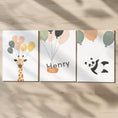 Load image into Gallery viewer, Set of 3 Wild Animal Nursery Prints – Giraffe, Panda, Kids Wall Art - RoseRowanDesign -