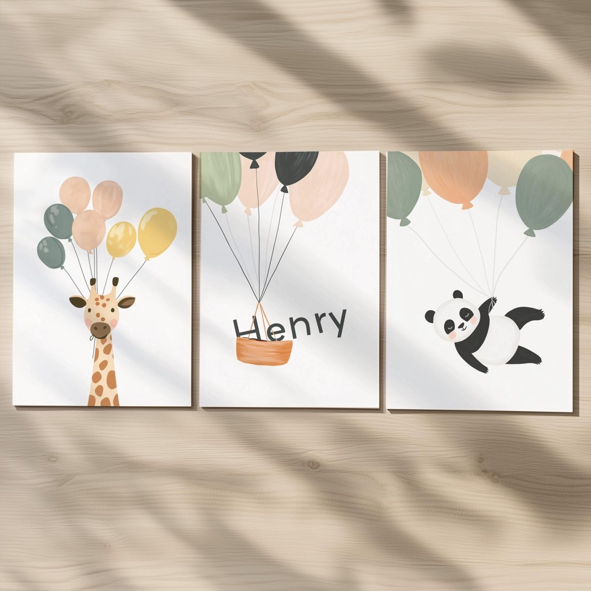 Set of 3 Wild Animal Nursery Prints – Giraffe, Panda, Kids Wall Art - RoseRowanDesign -