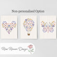 Load image into Gallery viewer, Set of 3 Wildflower Hot Air Balloon Prints – Custom Floral Name Wall Art for Girls Nursery & Bedroom - RoseRowanDesign -