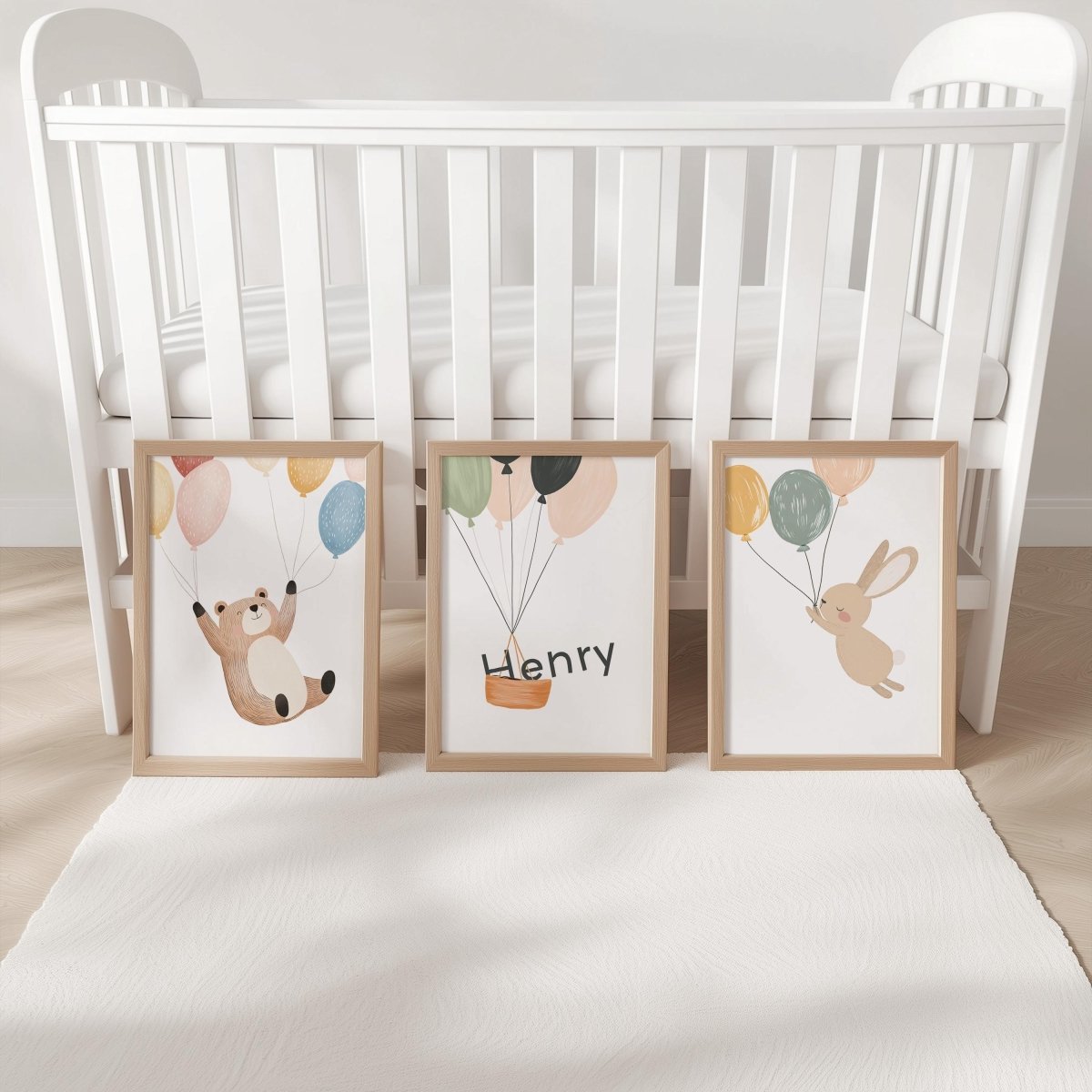 Set of 3 Woodland Animal Nursery Prints – Whimsical Bear & Bunny Personalised Wall Art for Kids Room - RoseRowanDesign -