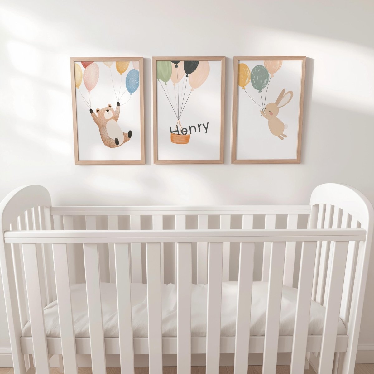 Set of 3 Woodland Animal Nursery Prints – Whimsical Bear & Bunny Personalised Wall Art for Kids Room - RoseRowanDesign -