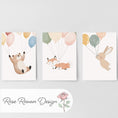 Load image into Gallery viewer, Set of 3 Woodland Animal Nursery Prints – Whimsical Bear & Bunny Personalised Wall Art for Kids Room - RoseRowanDesign -