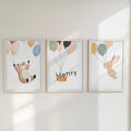 Load image into Gallery viewer, Set of 3 Woodland Animal Nursery Prints – Whimsical Bear & Bunny Personalised Wall Art for Kids Room - RoseRowanDesign -