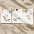 Load image into Gallery viewer, Set of 3 Woodland Animal Nursery Prints – Whimsical Bear & Bunny Personalised Wall Art for Kids Room - RoseRowanDesign -