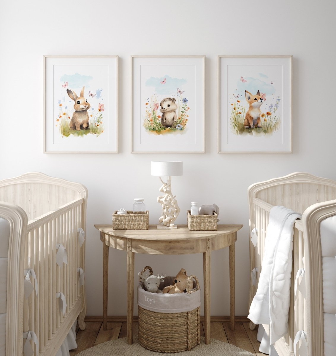 Set of 3 Woodland Animal Nursery Wall Prints, Wildflower Pictures for Babies Bedroom, Unisex Children's Room Decor, Toddler Playroom Posters - RoseRowanDesign -