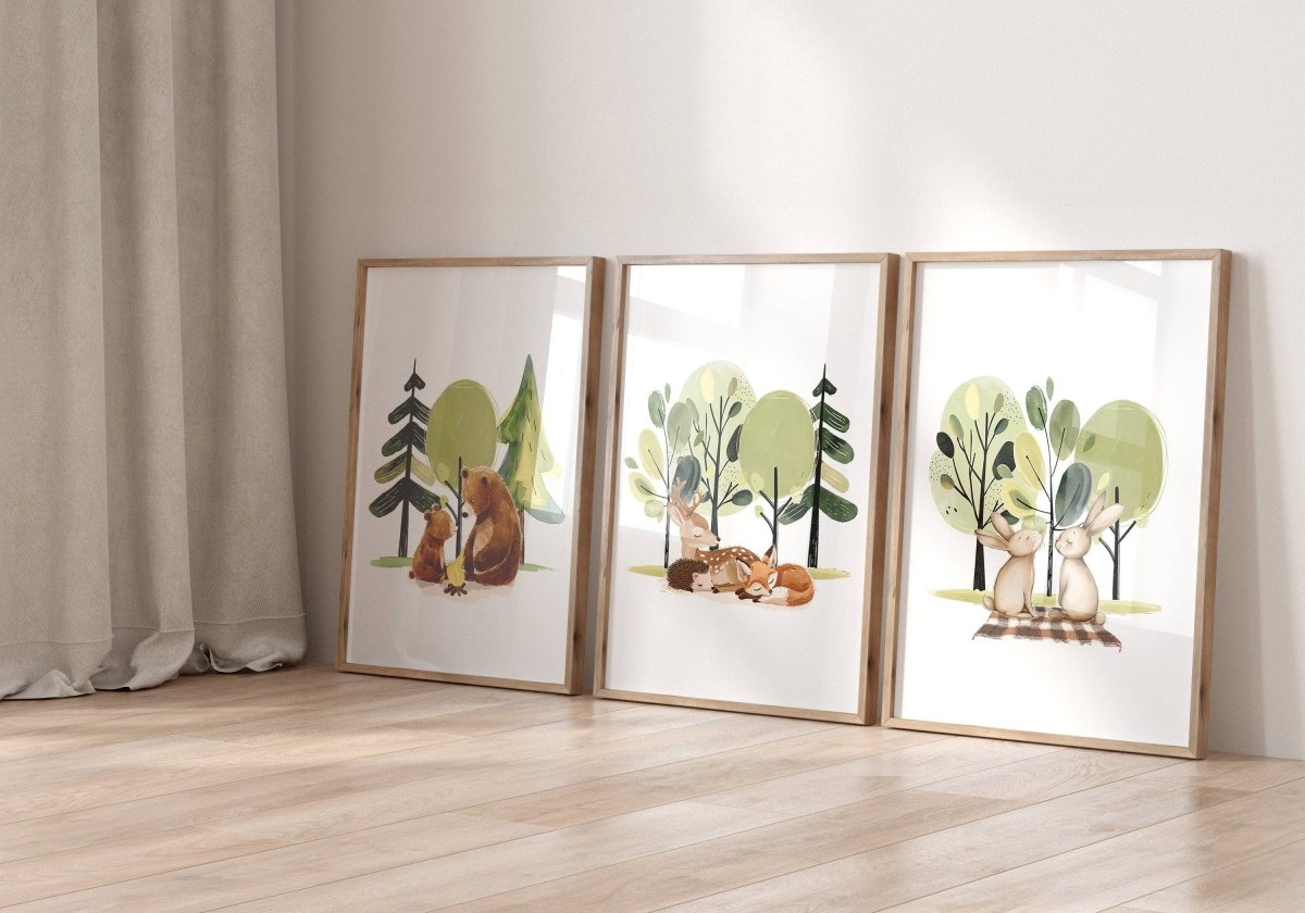 Set of 3 Woodland Animal Prints | Nursery, Bedroom & Playroom Decor | Scandi Boho Wall Art - RoseRowanDesign -