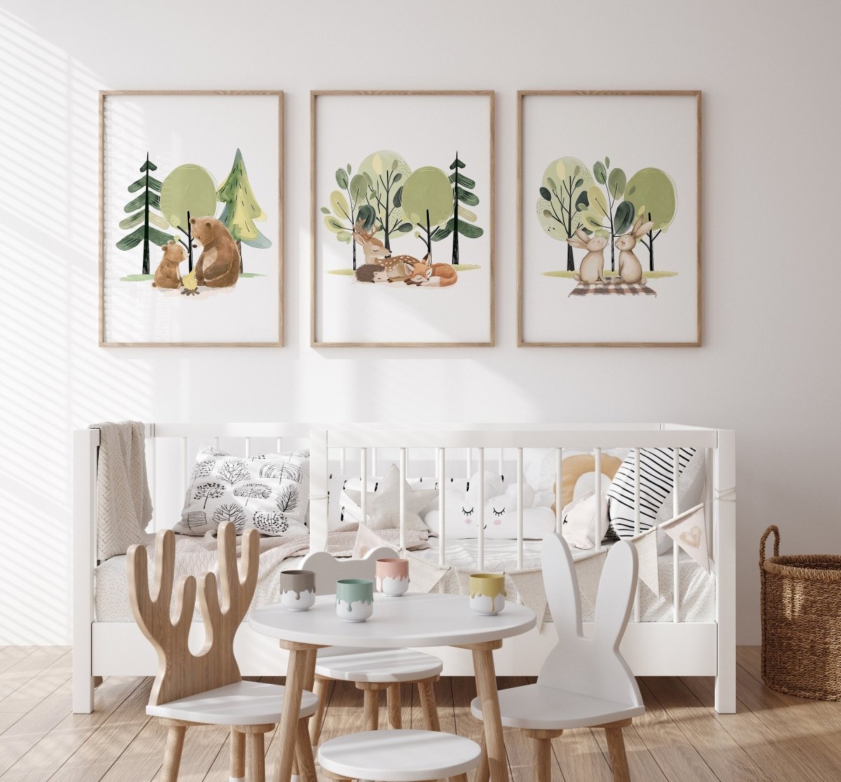 Set of 3 Woodland Animal Prints | Nursery, Bedroom & Playroom Decor | Scandi Boho Wall Art - RoseRowanDesign -