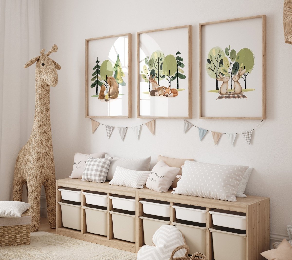 Set of 3 Woodland Animal Prints | Nursery, Bedroom & Playroom Decor | Scandi Boho Wall Art - RoseRowanDesign -