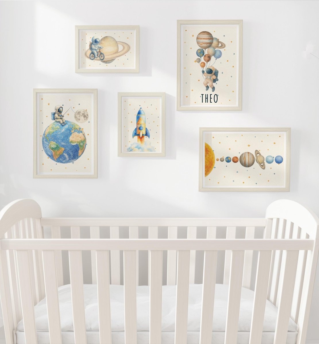 Space Gallery Wall Nursery Prints – Rocket & Planet Wall Art Set - RoseRowanDesign - Wall Art