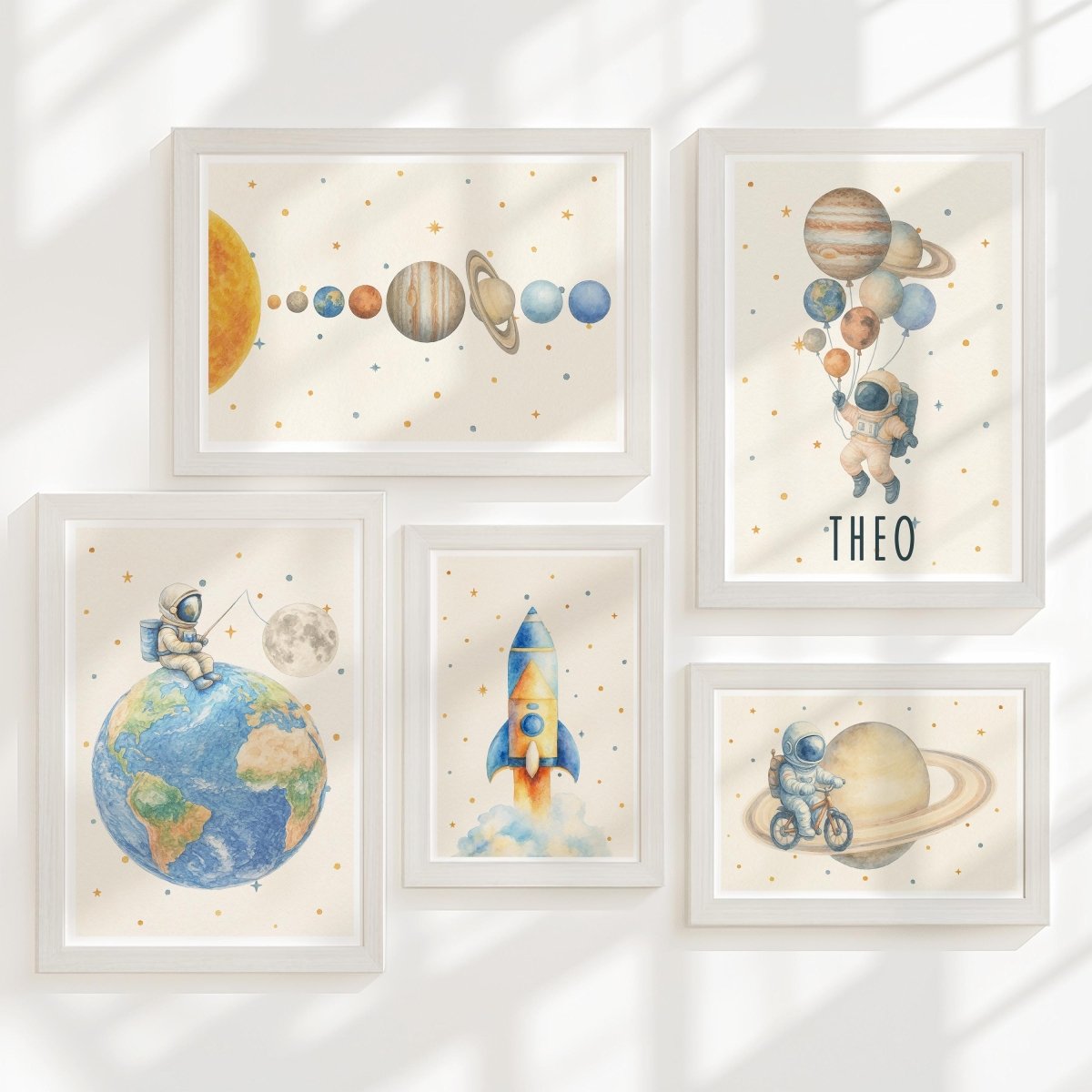 Space Gallery Wall Nursery Prints – Rocket & Planet Wall Art Set - RoseRowanDesign - Wall Art