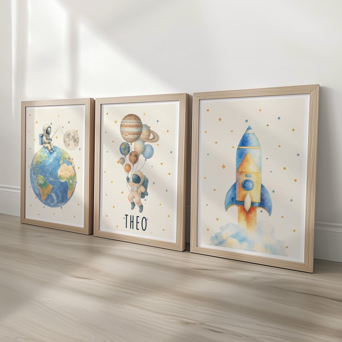Space Nursery Prints – Rocket, Astronaut & Planets Wall Art Set - RoseRowanDesign -