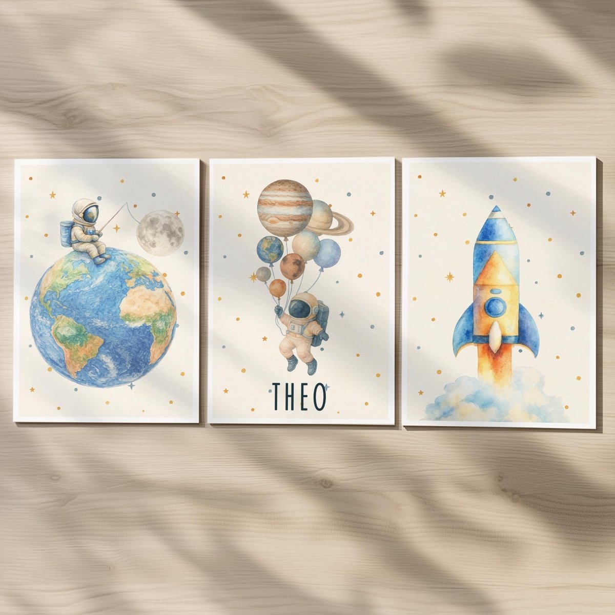 Space Nursery Prints – Rocket, Astronaut & Planets Wall Art Set - RoseRowanDesign -