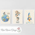 Load image into Gallery viewer, Space Nursery Prints – Rocket, Astronaut & Planets Wall Art Set - RoseRowanDesign -