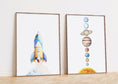 Load image into Gallery viewer, Space Nursery Prints | Set of 2 | Solar System & Rocket Wall Art for Kids' Room - RoseRowanDesign -