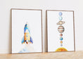 Load image into Gallery viewer, Space Nursery Prints | Set of 2 | Solar System & Rocket Wall Art for Kids' Room - RoseRowanDesign -