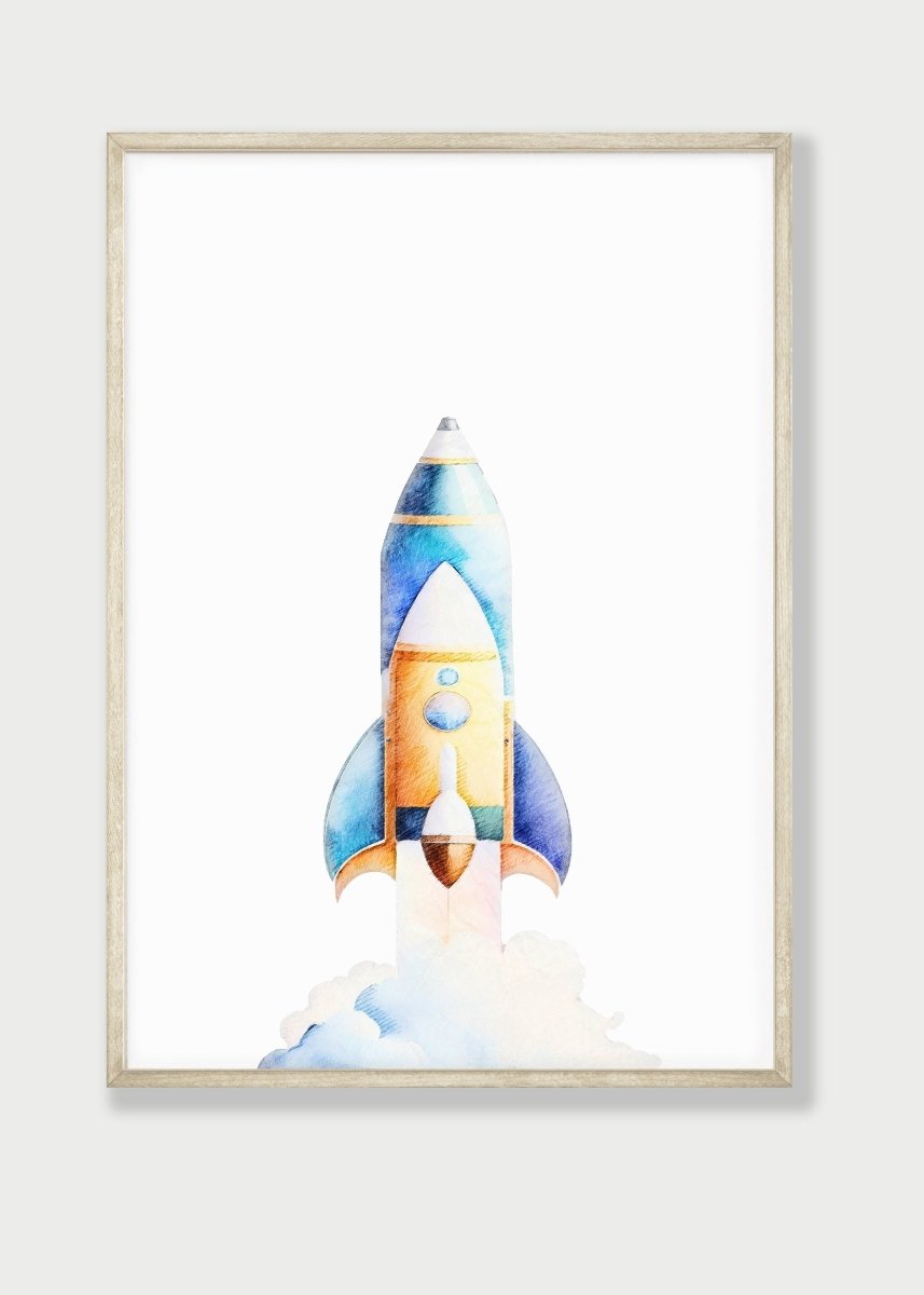 Space Nursery Prints | Set of 3 | Astronaut, Rocket Ship & Moon Wall Art for Boys' Room - RoseRowanDesign -