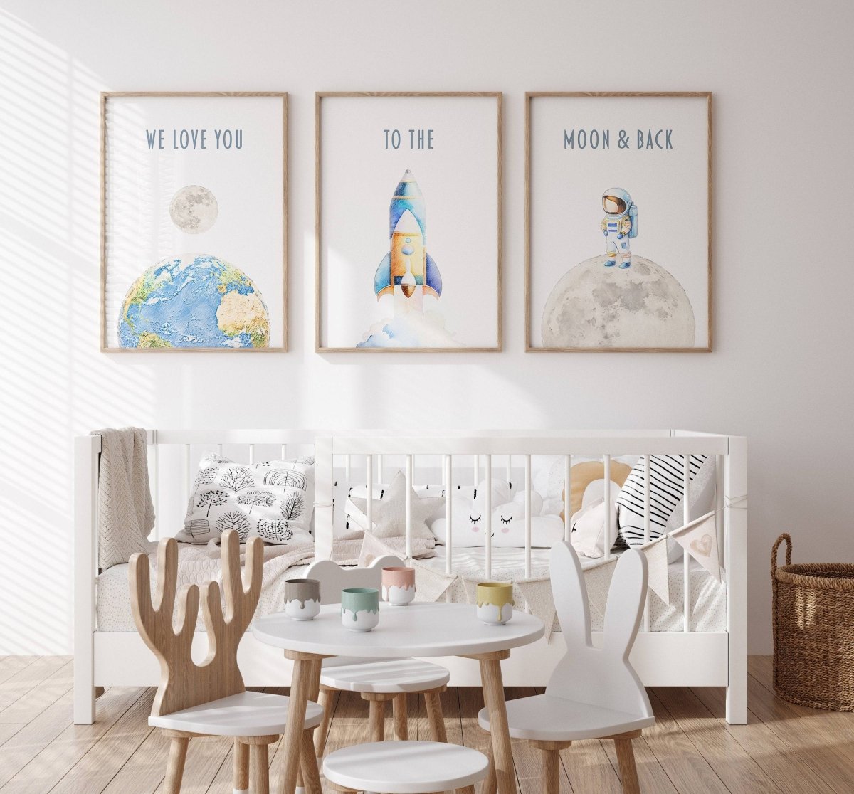 Space Nursery Prints | Set of 3 | Astronaut & Rocket Wall Art for Boys' Room or Playroom - RoseRowanDesign -